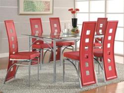 MCD101DI683RED-CO 5PC RED SILVER GLASS DINETTE SET