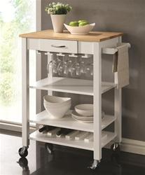 MC910DC025-CO WHITE/ NATURAL KITCHEN CART WITH BUTCHER BLOCK TOP